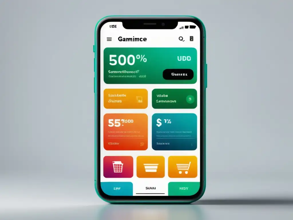 Smartphone moderno con app de ecommerce gamificada