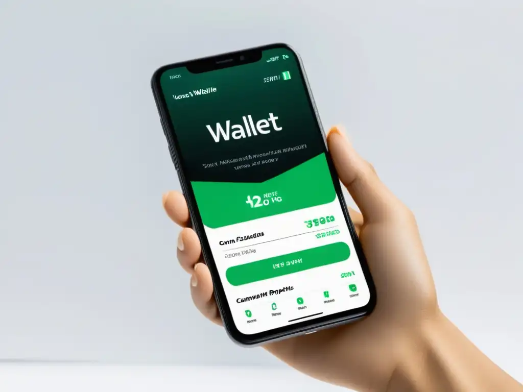 Un smartphone moderno muestra una app de monedero digital con diseño minimalista y puntos de lealtad