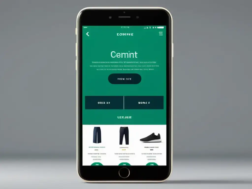 Un smartphone moderno mostrando un elegante sitio web de ecommerce, con diseño adaptable y experiencia de usuario mejorada