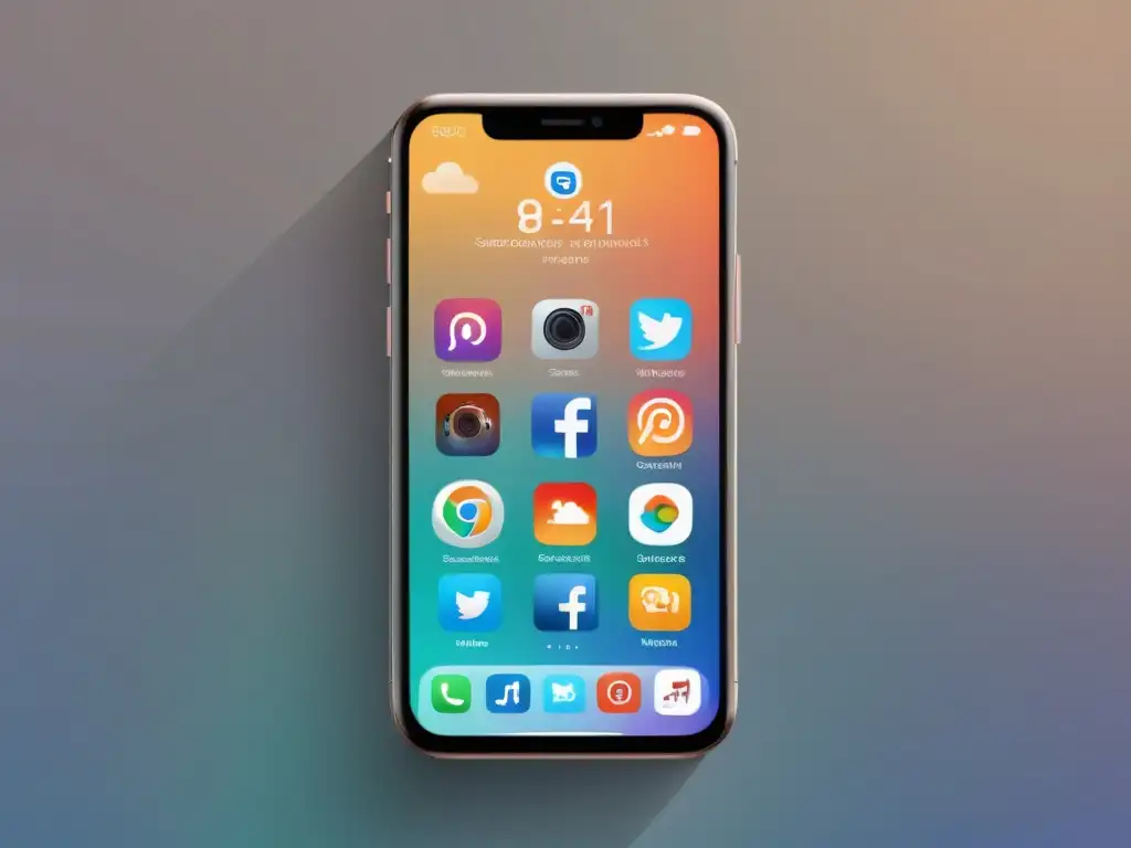 Un smartphone moderno muestra iconos de redes sociales en una imagen ultra detallada, con colores suaves y profesionales