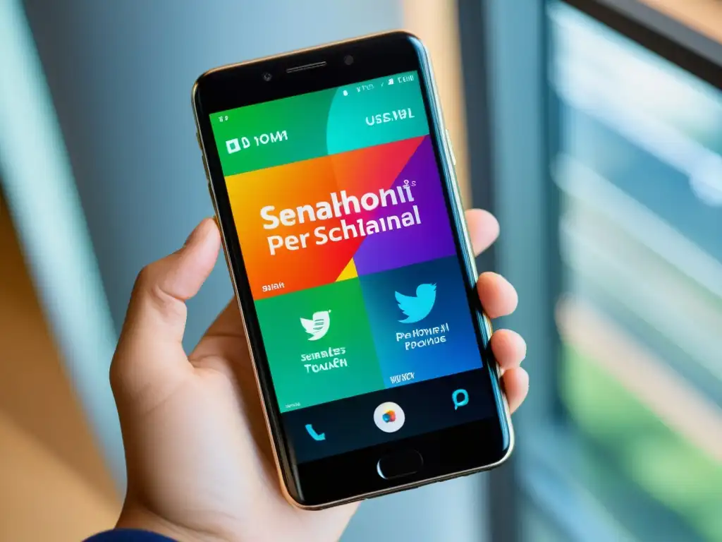Smartphone moderno con interfaz de personalización multicanal coherente y vibrante