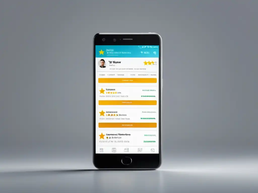 Un smartphone moderno muestra reseñas 5 estrellas, con impacto en el ecommerce