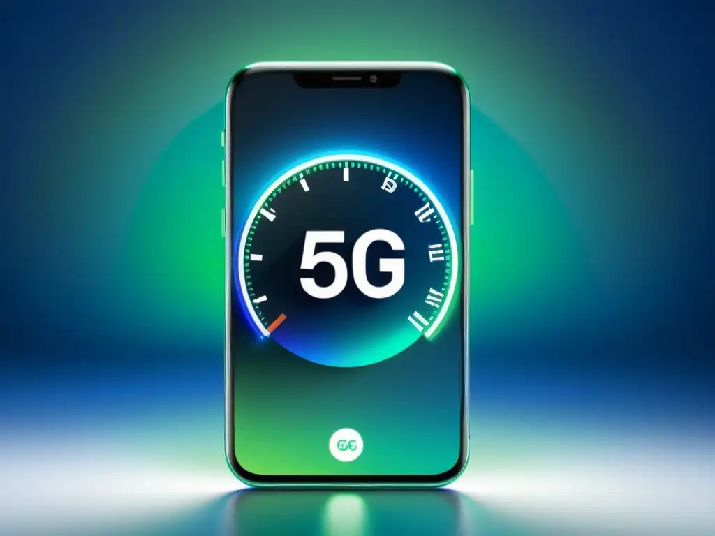 Un smartphone moderno muestra la velocidad de transferencia de datos en 8K, resaltando el ícono 5G