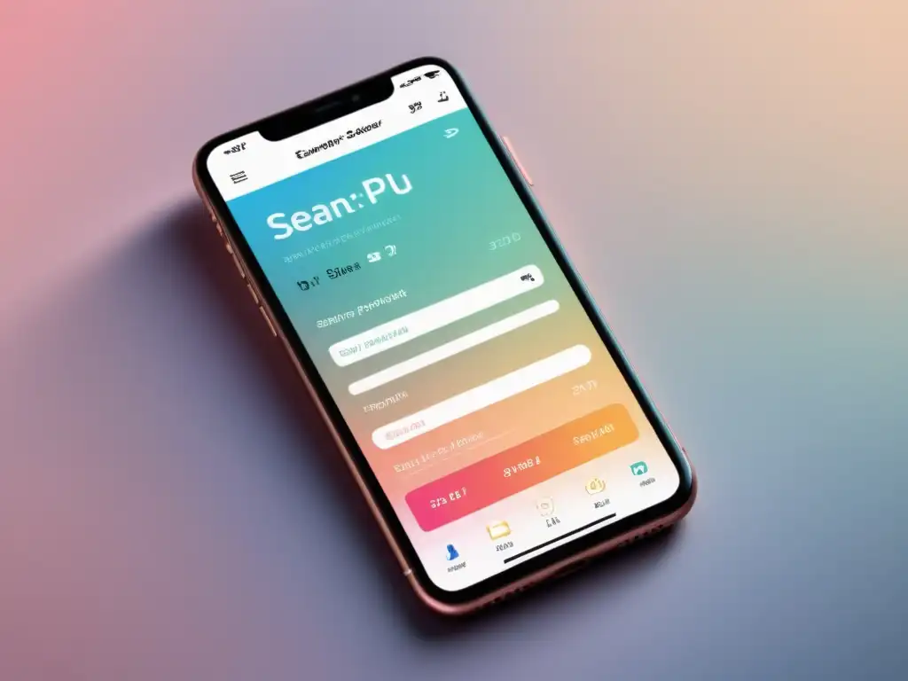 Smartphone con diseño UX/UI fidelización en tonos pastel, elegante y profesional