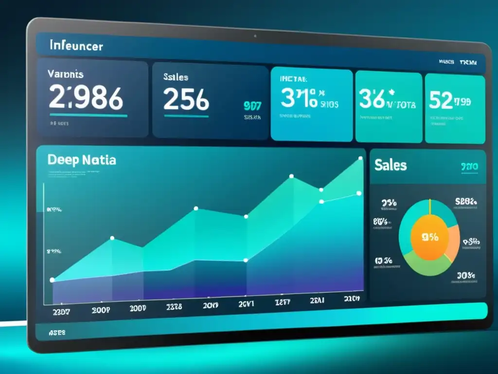 Un sofisticado panel de visualización de datos con gráficos e influencia del big data en el ecommerce de influencer marketing