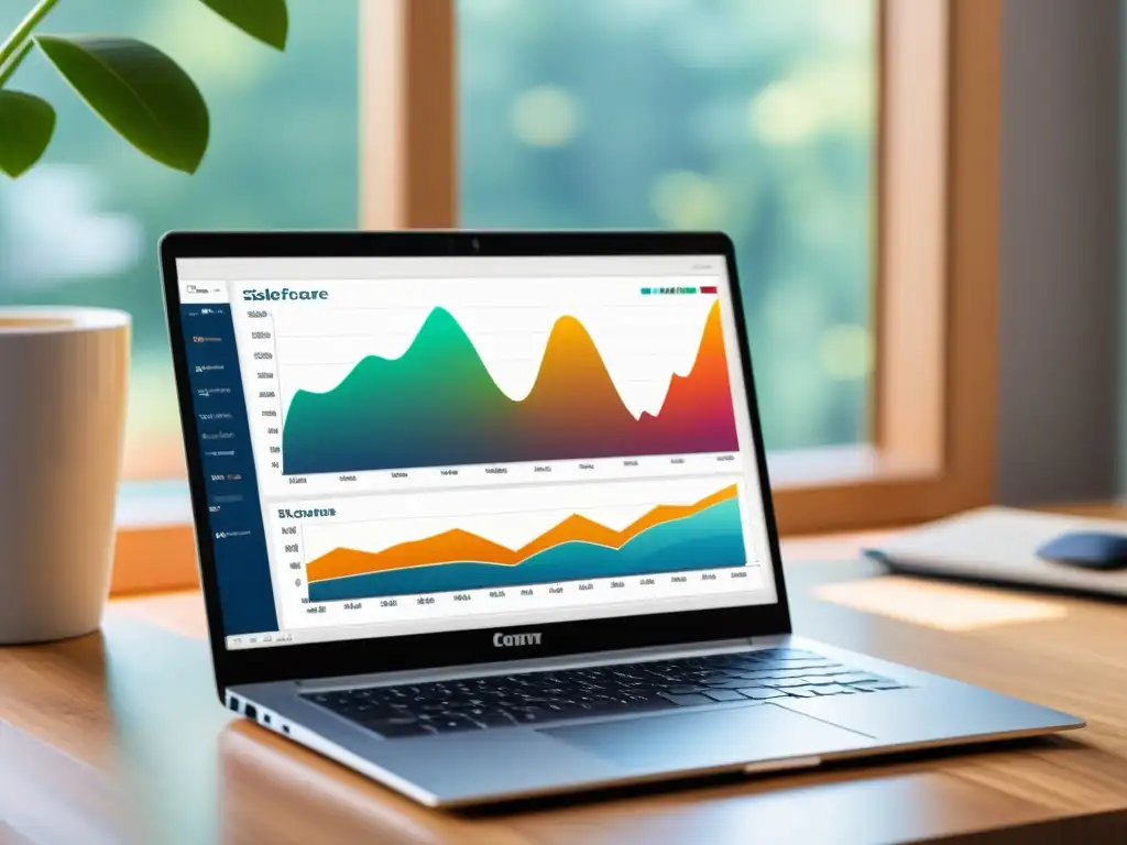 Software moderno de estrategias de precios dinámicos para maximizar la rentabilidad, en una escena profesional y sofisticada con laptop y gráficos coloridos