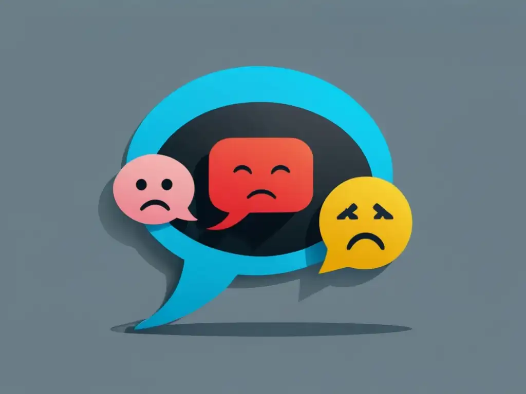 Speech bubble con emojis felices y tristes, representando la complejidad del análisis de sentimiento online con sarcasmo