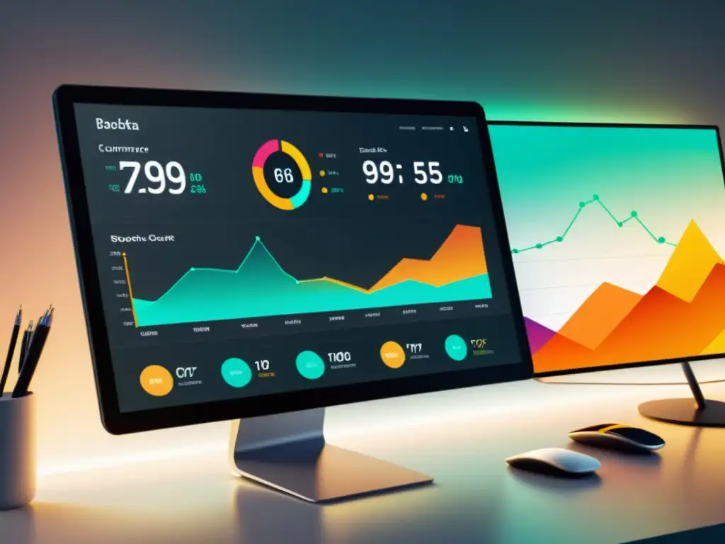 Tablero de control de plataforma ecommerce futurista, con datos de análisis en gráficos
