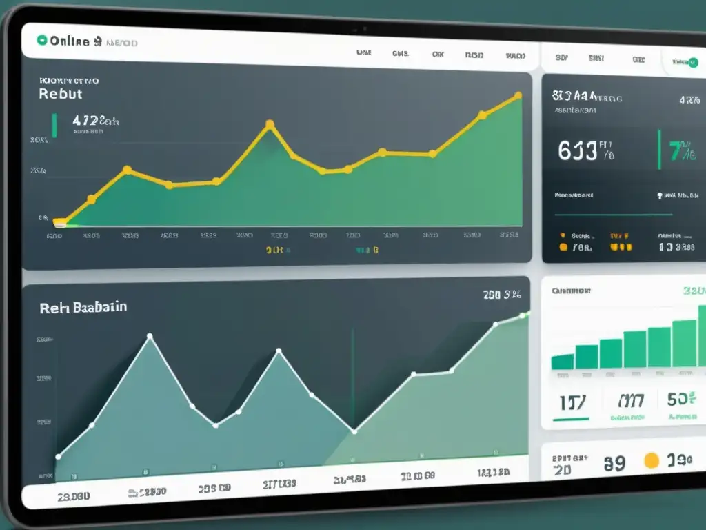 Tablero digital elegante con gráficos y métricas modernas para gestionar reputación online en comercio electrónico