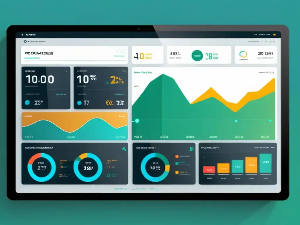 Tablero de ecommerce futurista con analítica avanzada para optimizar ecommerce, gráficos vibrantes y líneas limpias