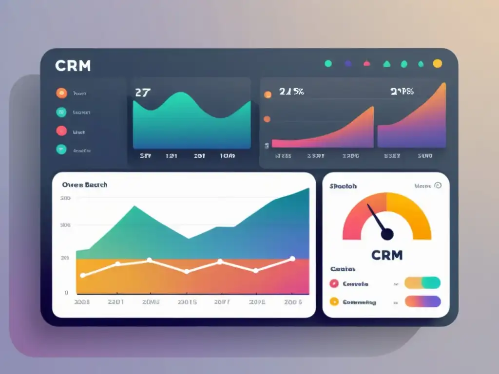 Tablero de CRM con gráficos coloridos y retroalimentación de usuarios