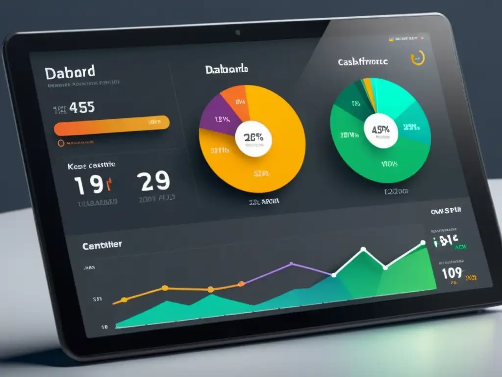 Tablero minimalista con análisis customer journey para ecommerce en visualizaciones modernas y detalladas, ideal para interpretar métricas y KPIs