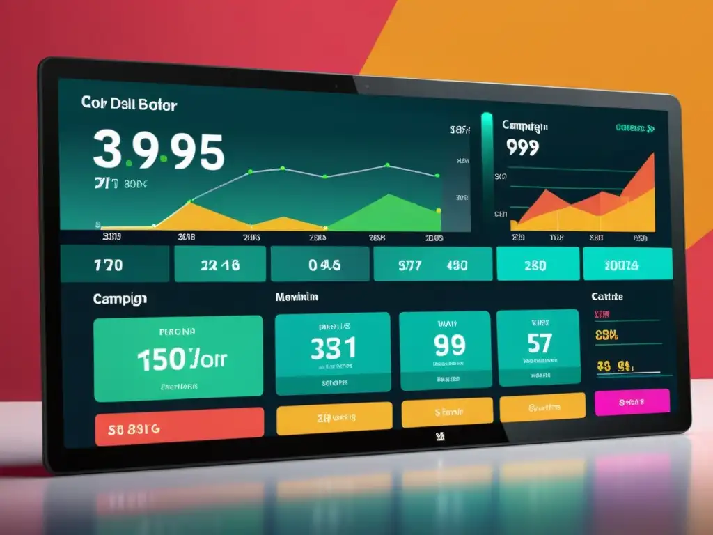 Tablero de publicidad digital para ecommerce transfronterizo: sofisticado, moderno y vibrante, con gráficos en tiempo real y colores llamativos