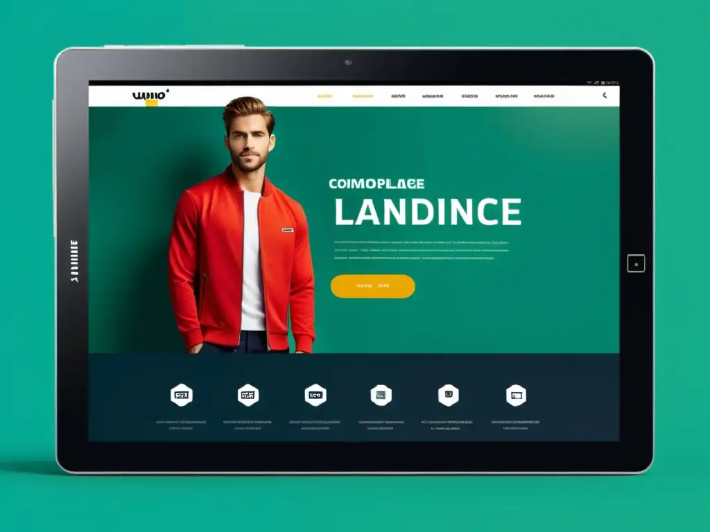 Tablet con diseño de landing page ecommerce moderno y minimalista