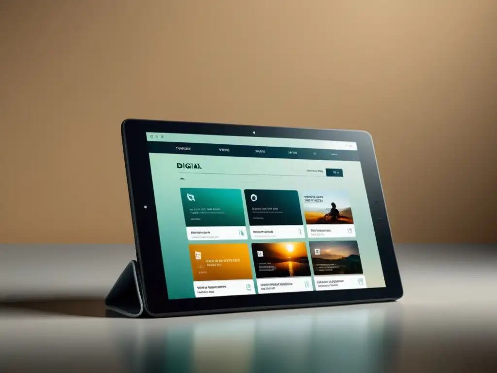 Una tableta digital muestra un elegante sitio web de ecommerce con productos de alta resolución