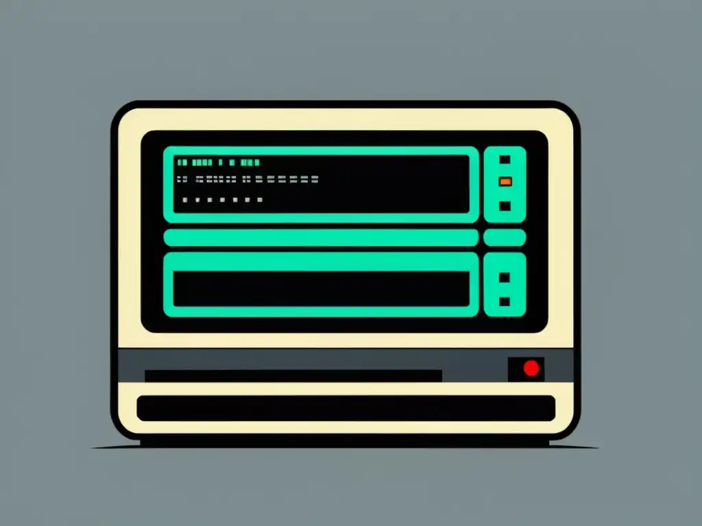 Un terminal informático vintage de alta resolución muestra líneas de código y datos en tonos monocromáticos, evocando los orígenes del ecommerce electrónico