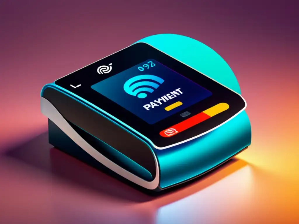 Terminal de pago contactless en un entorno moderno, reflejando eficiencia y tecnología