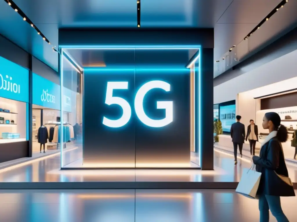 Tienda futurista con tecnología 5G impactando el comercio electrónico