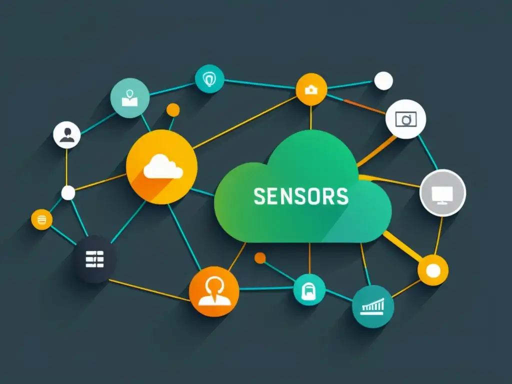 Una ilustración ultradetallada de sensores integrados en una plataforma de ecommerce, mostrando monitoreo en tiempo real