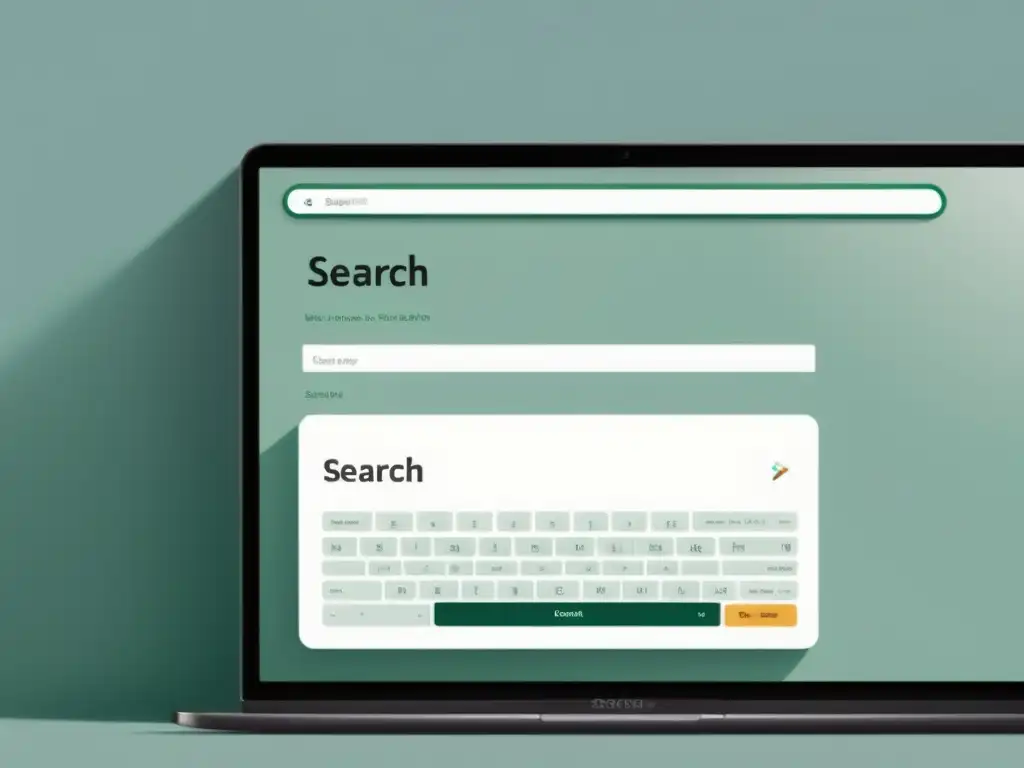 Un usuario busca en una barra de búsqueda elegante, con resultados claros, transmitiendo calma y eficiencia