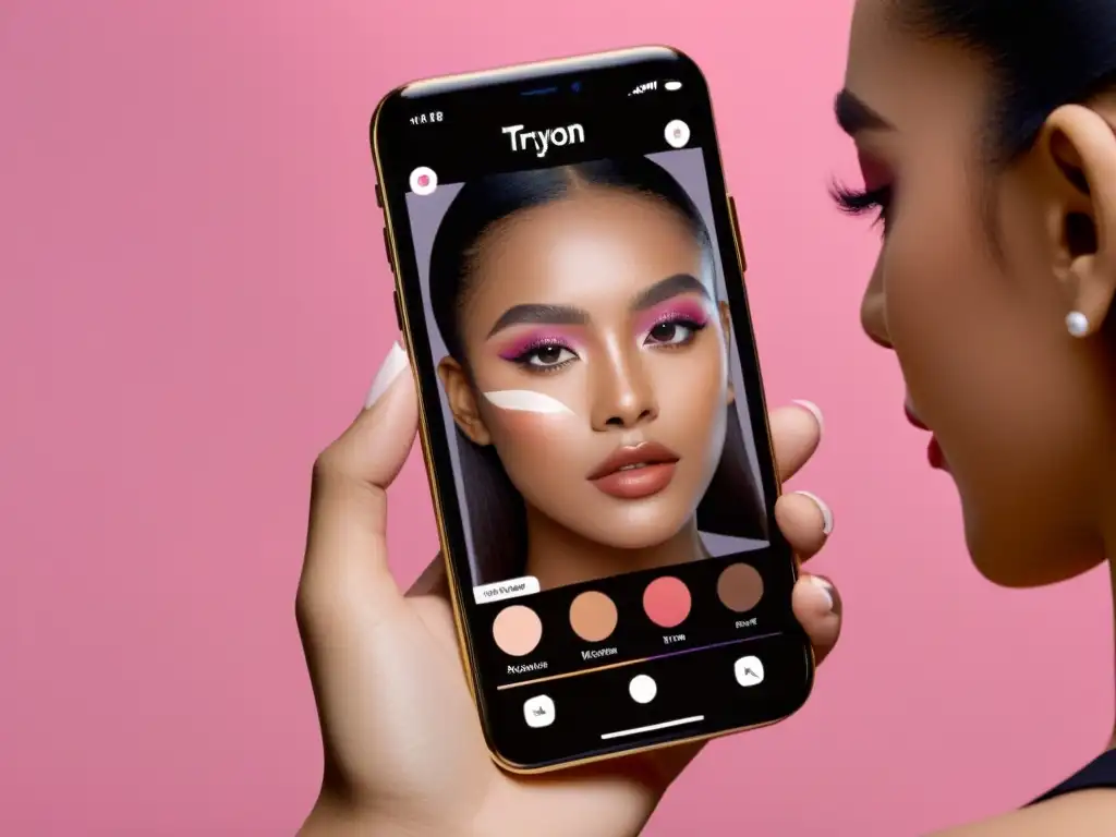 Usuario probando maquillaje virtual en smartphone