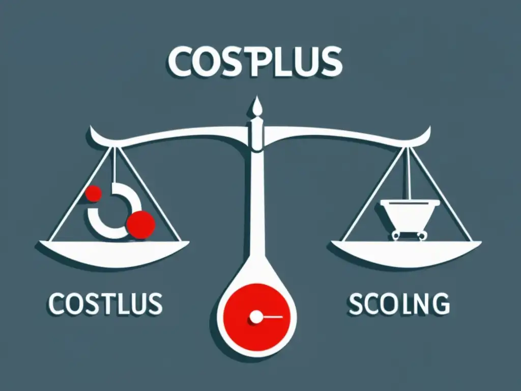 Comparación de Ventajas y desventajas Costoplus vs Target costing con símbolos de comercio electrónico en balances ilustrados