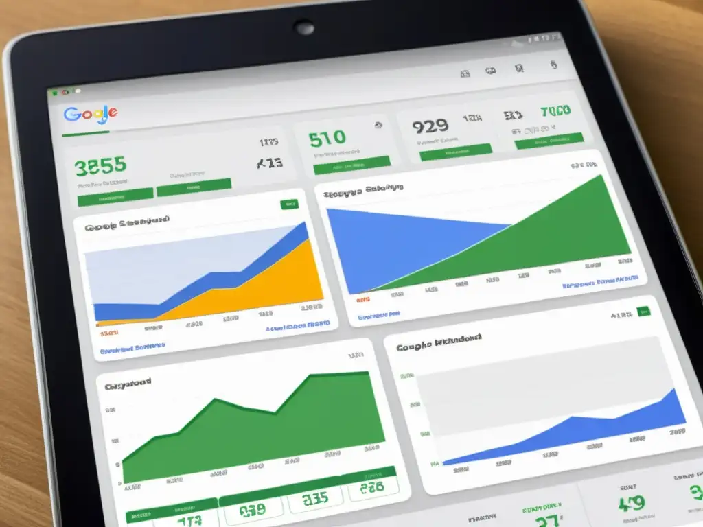 Aumentar ventas con Google Shopping: Dashboard de campaña publicitaria detallado y minimalista, con gráficos y métricas precisas