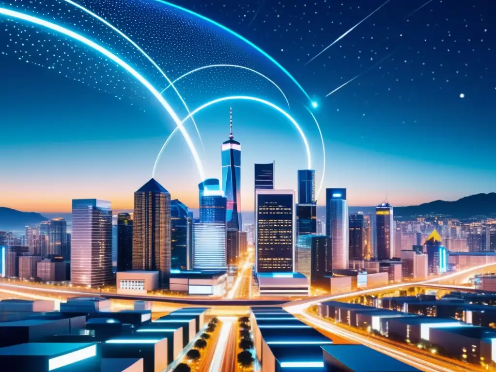 Vibrante ciudad futurista con redes 5G iluminadas