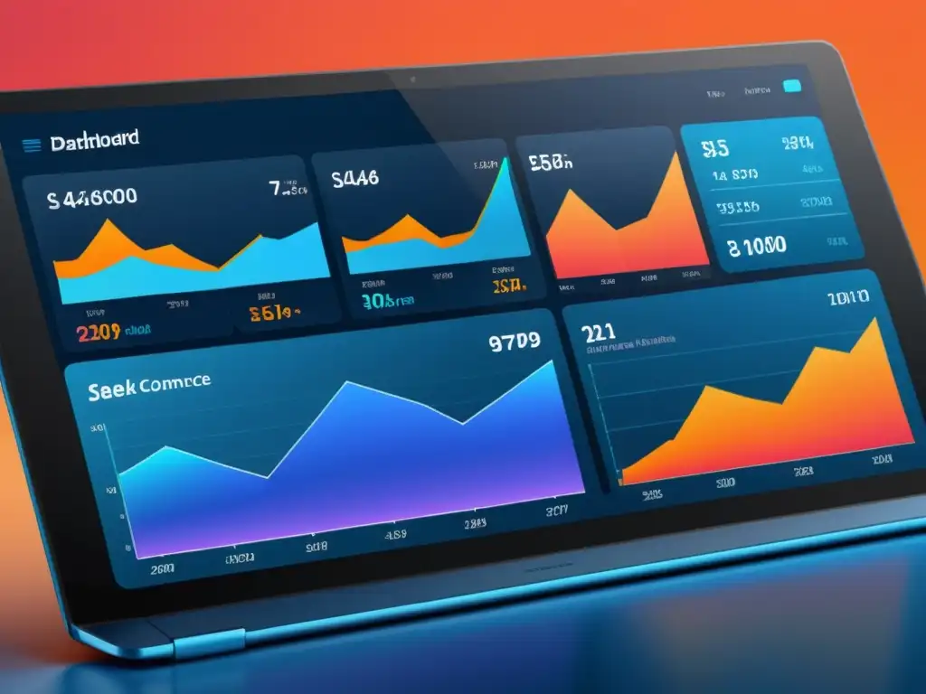 Vibrante cuadro de mando de análisis de ventas de ecommerce con herramientas Big Data en una interfaz moderna y sofisticada