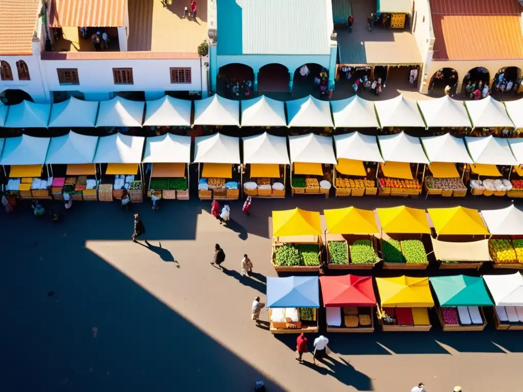 Vibrante mercado en economía emergente, potenciando industria turística en escena llena de vida y color bajo la cálida luz dorada