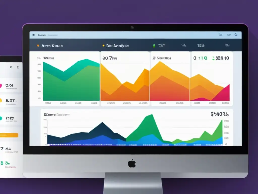 Vibrante panel de control de análisis de datos, destacando la sofisticación del Big Data en gestión devoluciones ecommerce