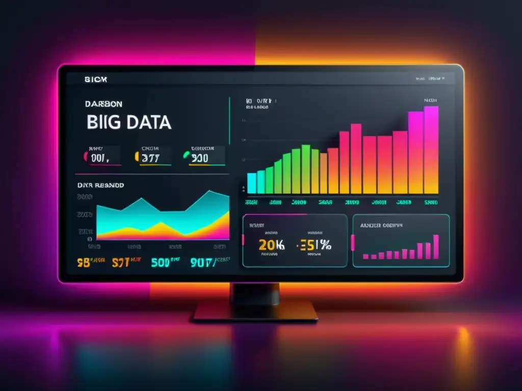 Vibrantes gráficos de big data en un panel futurista de ecommerce