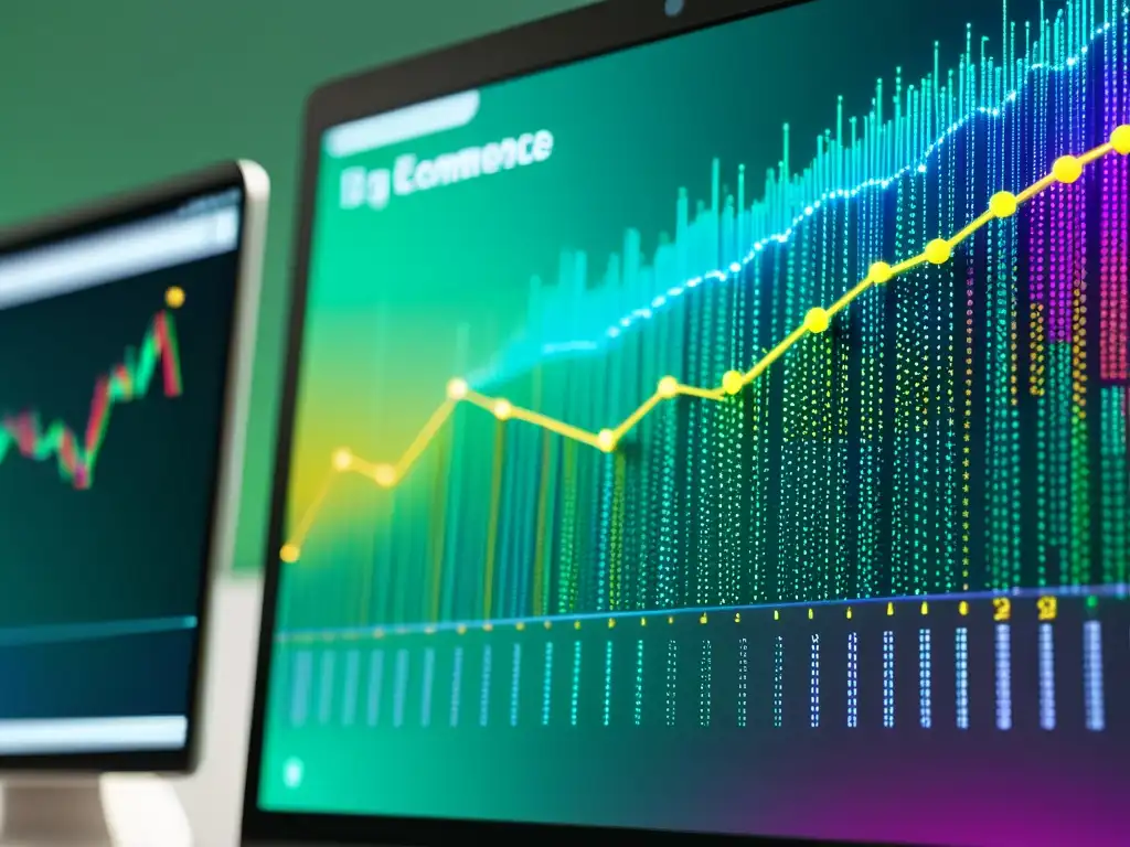 Vibrantes visualizaciones de datos de transacciones de ecommerce, para predicción de fraude, con un diseño futurista y detallado