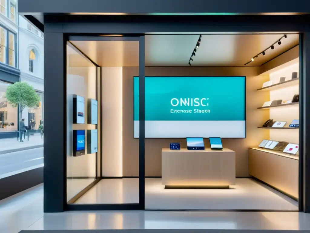 Vidriera moderna con pantalla interactiva y experiencia de compra omnicanal en tienda física