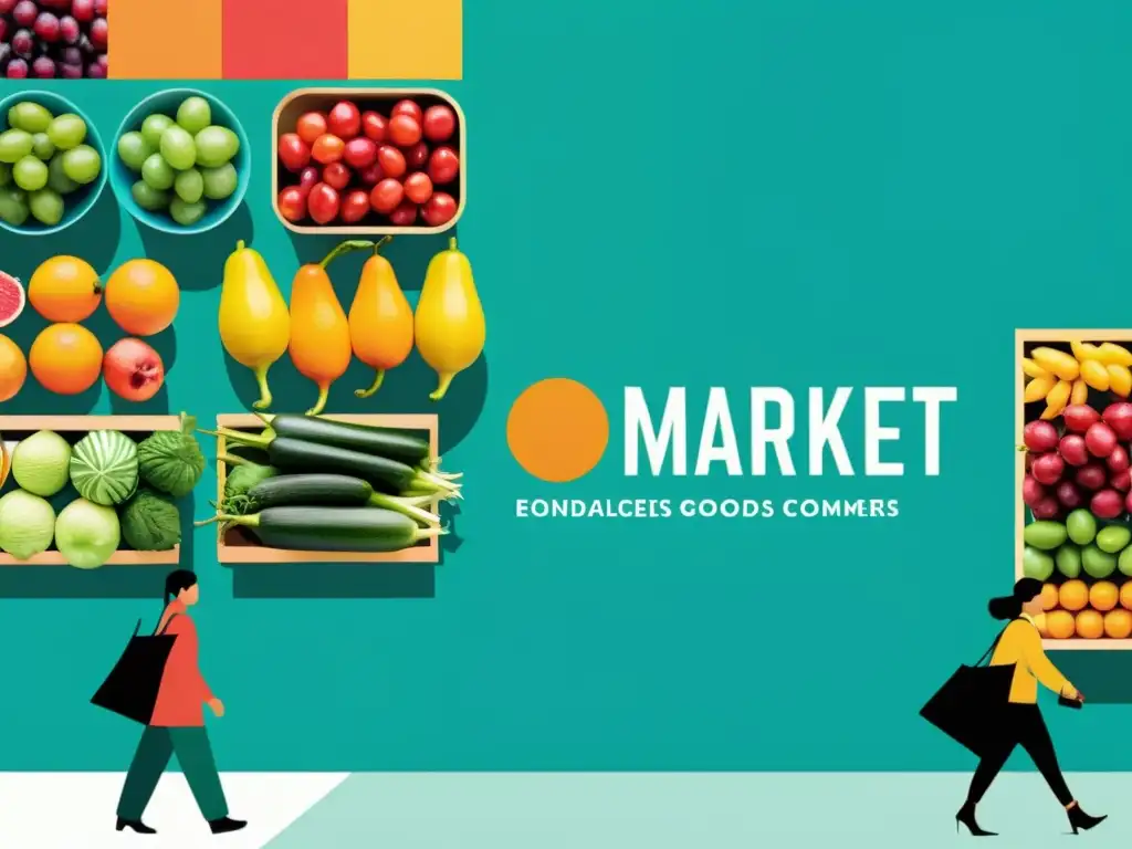 Vista de mercado local vibrante con vendedores y productos coloridos, conectando productores sostenibles globalmente