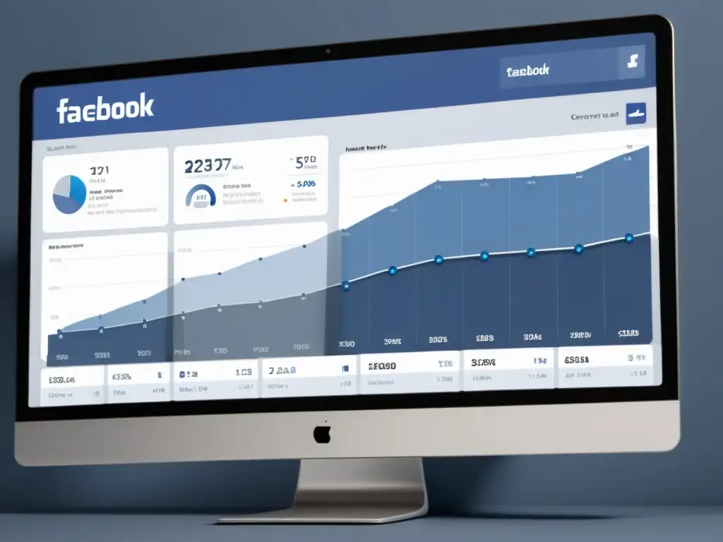 Vista 8k del moderno panel de Facebook Ads, mostrando resultados impresionantes