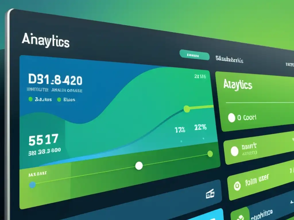 Visual minimalista de panel de análisis de datos AI para ecommerce, con diseño limpio y sofisticado en azules y verdes