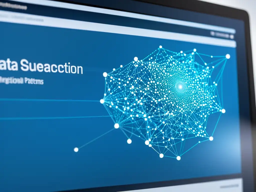 Una visualización de datos dinámica y sofisticada en pantalla de computadora, mostrando Big Data para combatir fraude en ecommerce