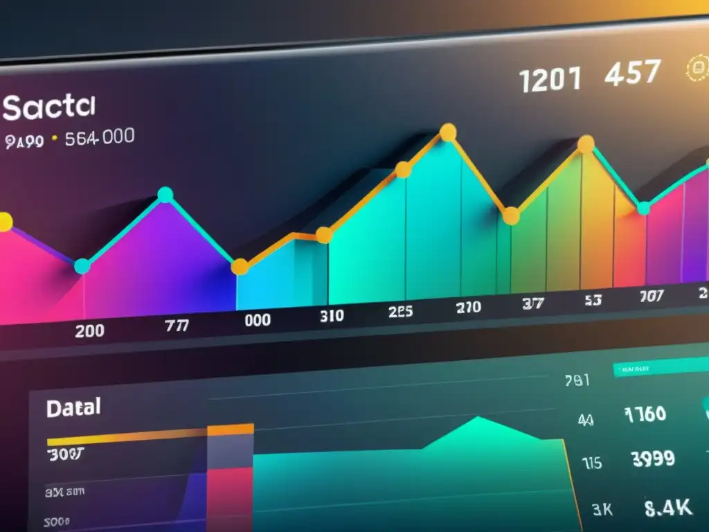 Una visualización de datos futurista en 8k, en un elegante panel con patrones geométricos y colores vibrantes