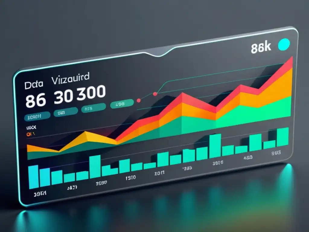 Una visualización de datos futurista y minimalista muestra la predicción de tendencias de mercado con machine learning en un elegante panel 8k