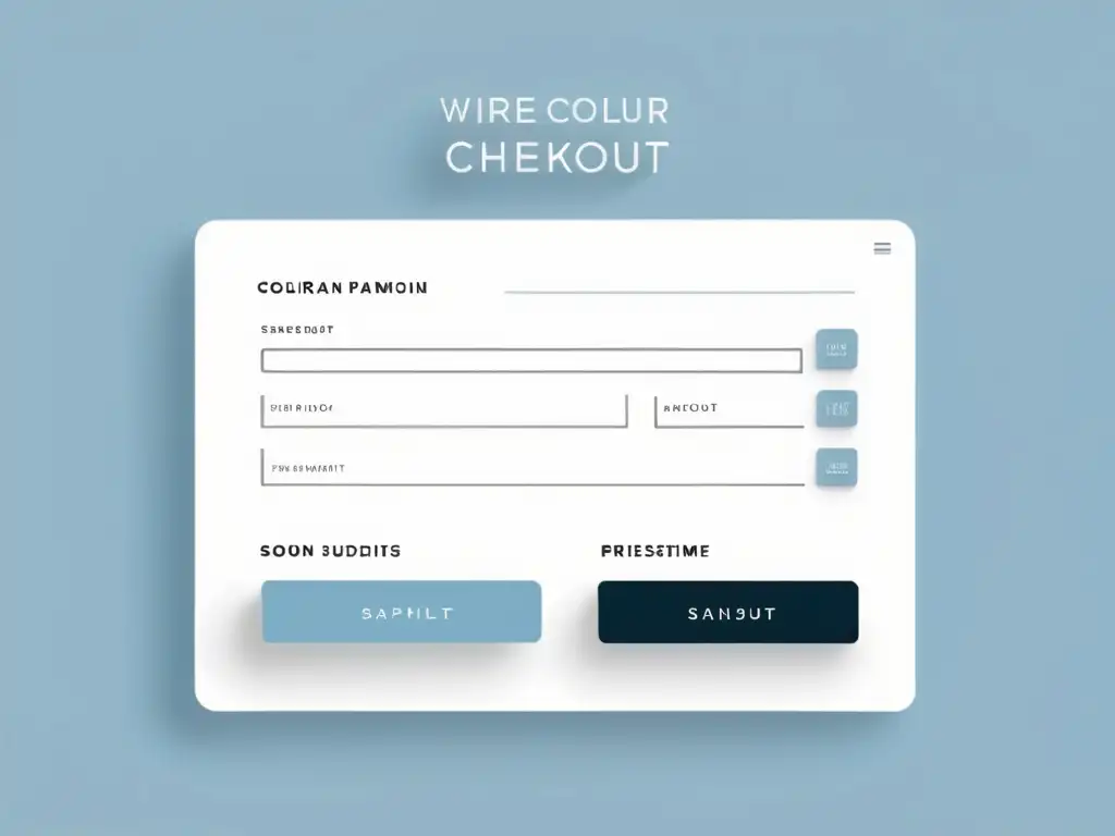 Wireframe de proceso de checkout en ecommerce con diseño UX minimalista y profesional